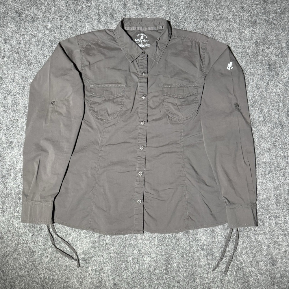 Gramicci‎ Women's Button Up Convertible Shirt Size XL Gray Cotton Blend Fade